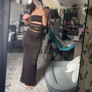 White Fox Boutique Glitter Hustle Strapless Maxi Dress Black